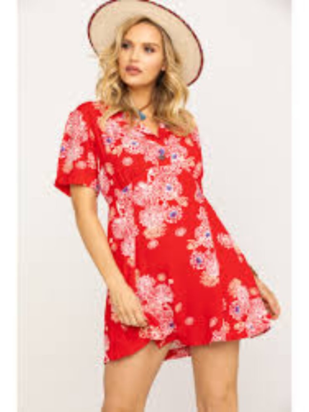 Free People Floral Midi Red Dress Size Medium